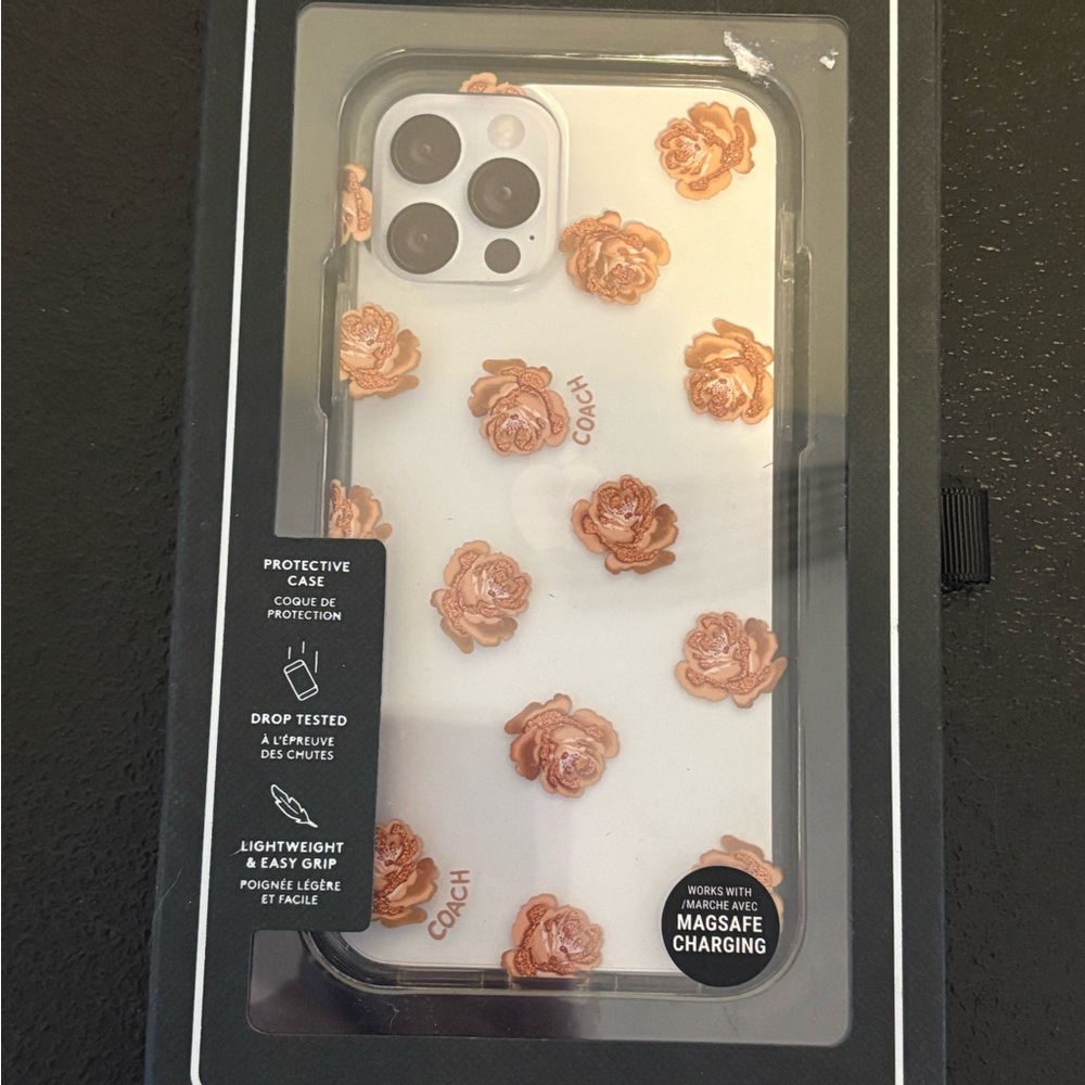 Coach Protective iPhone 12/ 12 pro Case with Floral Design - Gold for